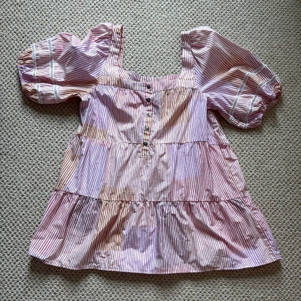 Maeve by Anthropologie Striped Pink, Orange, White Tunic Top Sz M